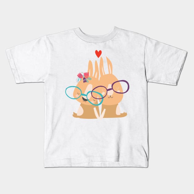 Bunny couple wearing glasses Kids T-Shirt by trendygiftshop